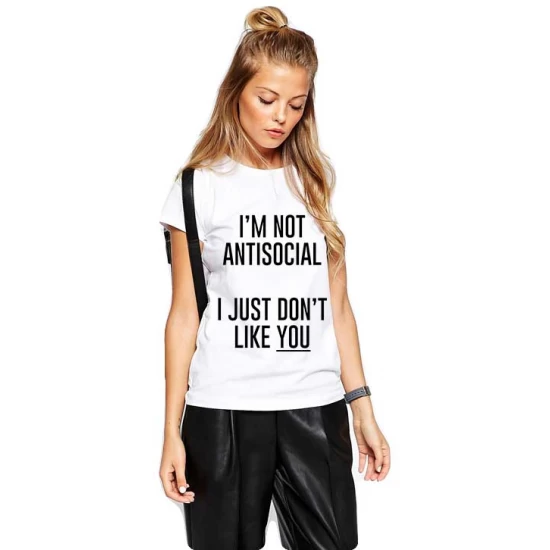 Tricou dama alb - I'm not antisocial Tricou dama alb - I'm not antisocial