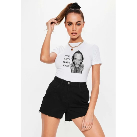 Tricou dama alb - Dali - I want CASH Tricou dama alb - Dali - I want CASH